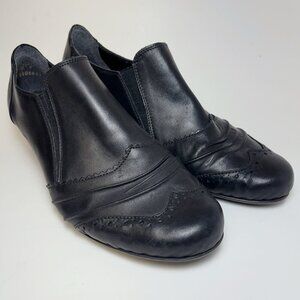 Rieker Womens 40 Catherine Punched Hole Patterned Black Ankle Leather Booties